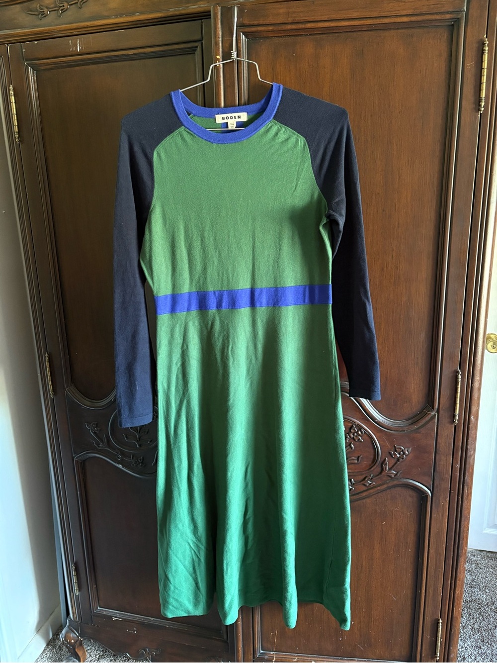 Boden Sam Colourblock Knitted Dress Green and Navy size 10
